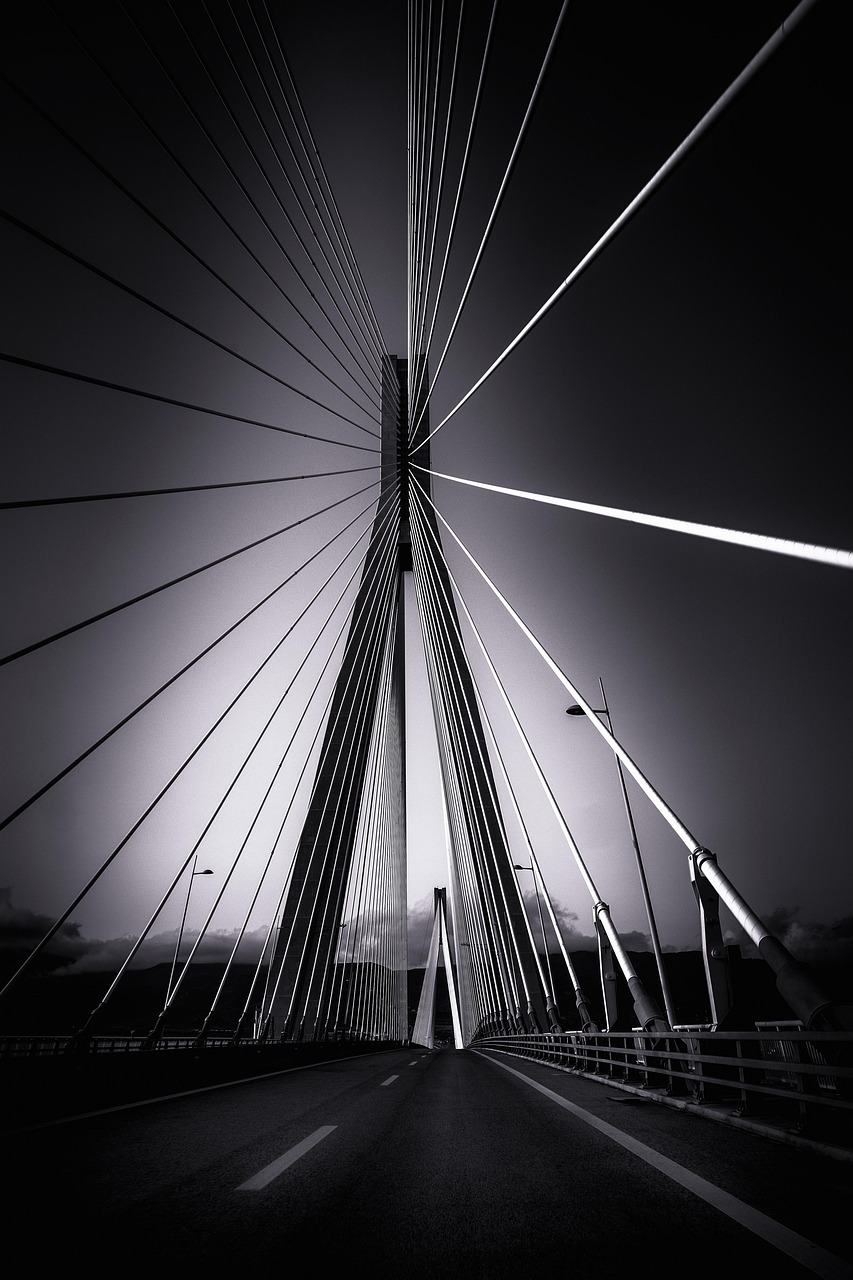 rio antirrio bridge, suspension bridge, infrastructure, bridge, architecture, black and white, infrastructure, bridge, bridge, bridge, bridge, bridge